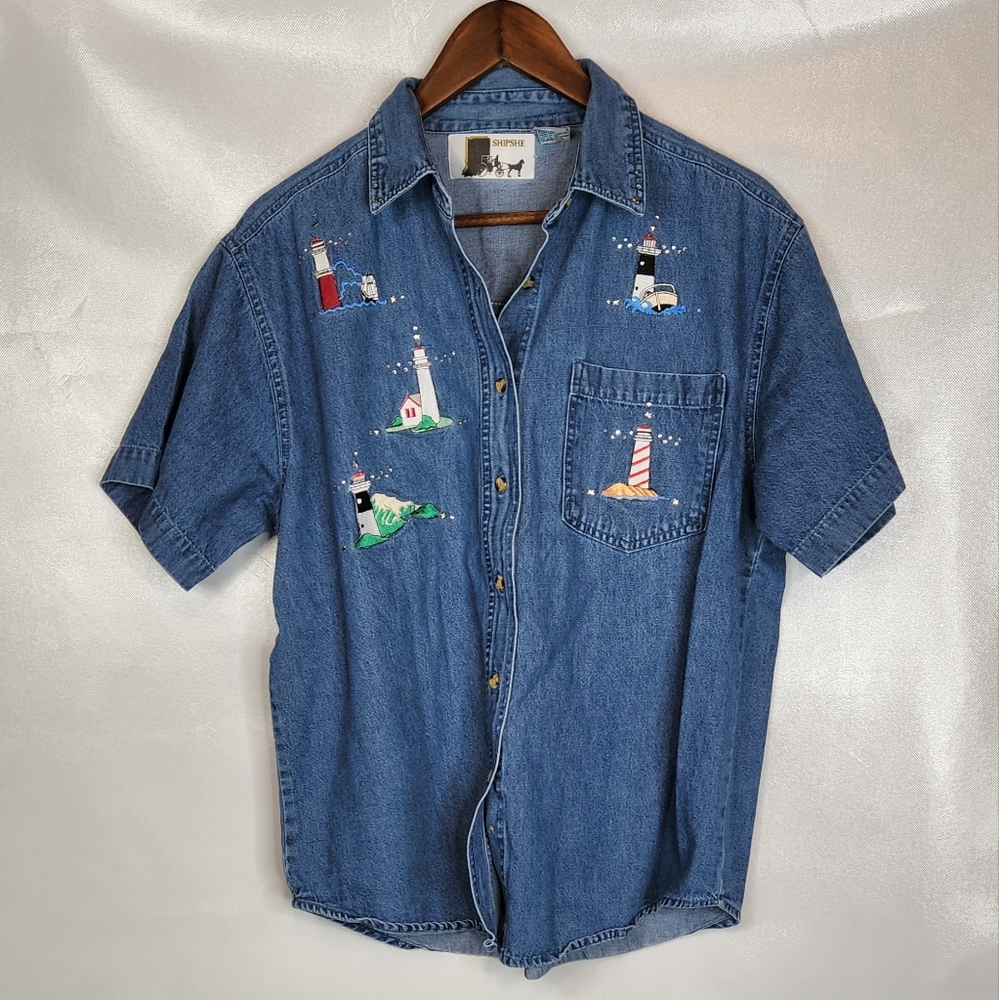Shipshe Denim Button Down Shirt Lighthouse